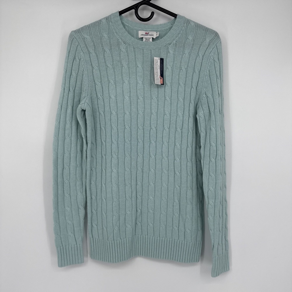 NWT Vineyard Vines Women's Blue Fisherman Cable Knit Cashmere Wool Sweater Small